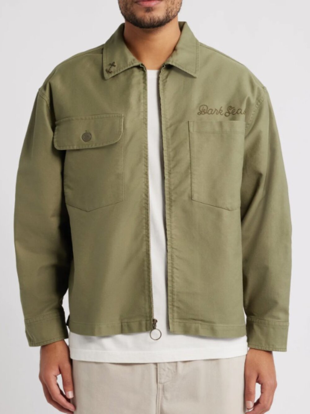 Dark Seas Corporal army green cotton jacket  Eagle logo zipper and pockets S